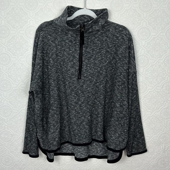 Anthropologie Saturday Sunday Oversized Quarter Zip Sweatshirt Marled Grey Gym - Picture 4 of 10